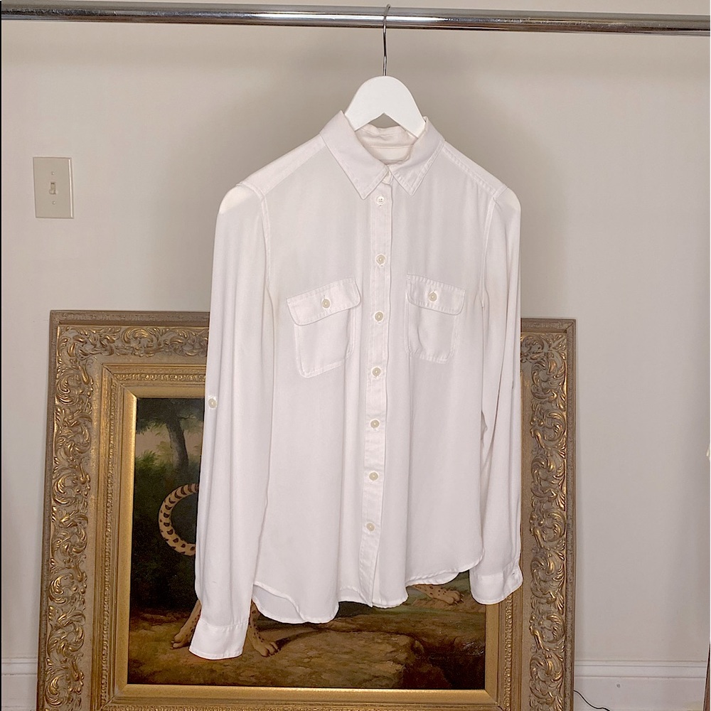 Sheer Button Down Cream Color Blouse by Loft size XS
